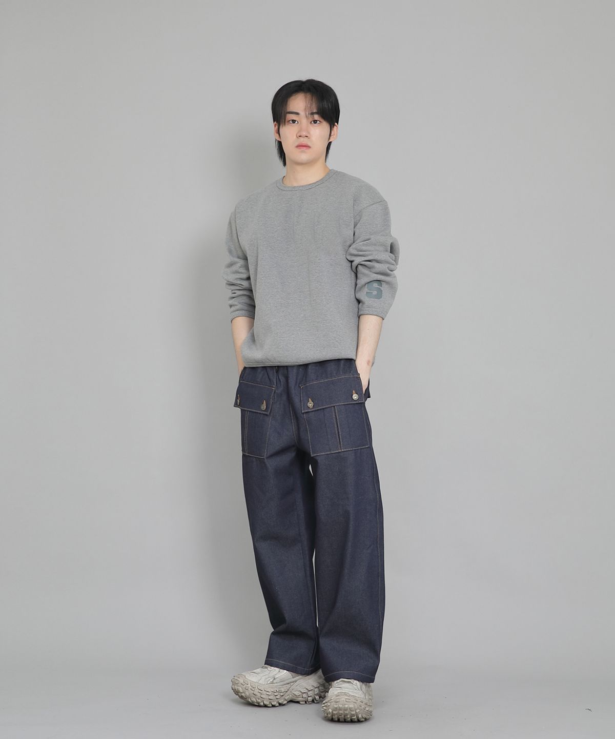 세인트크루(SAINTCREW) EX와이드 더블버튼 카고팬츠 EDC-345 데님 인디고