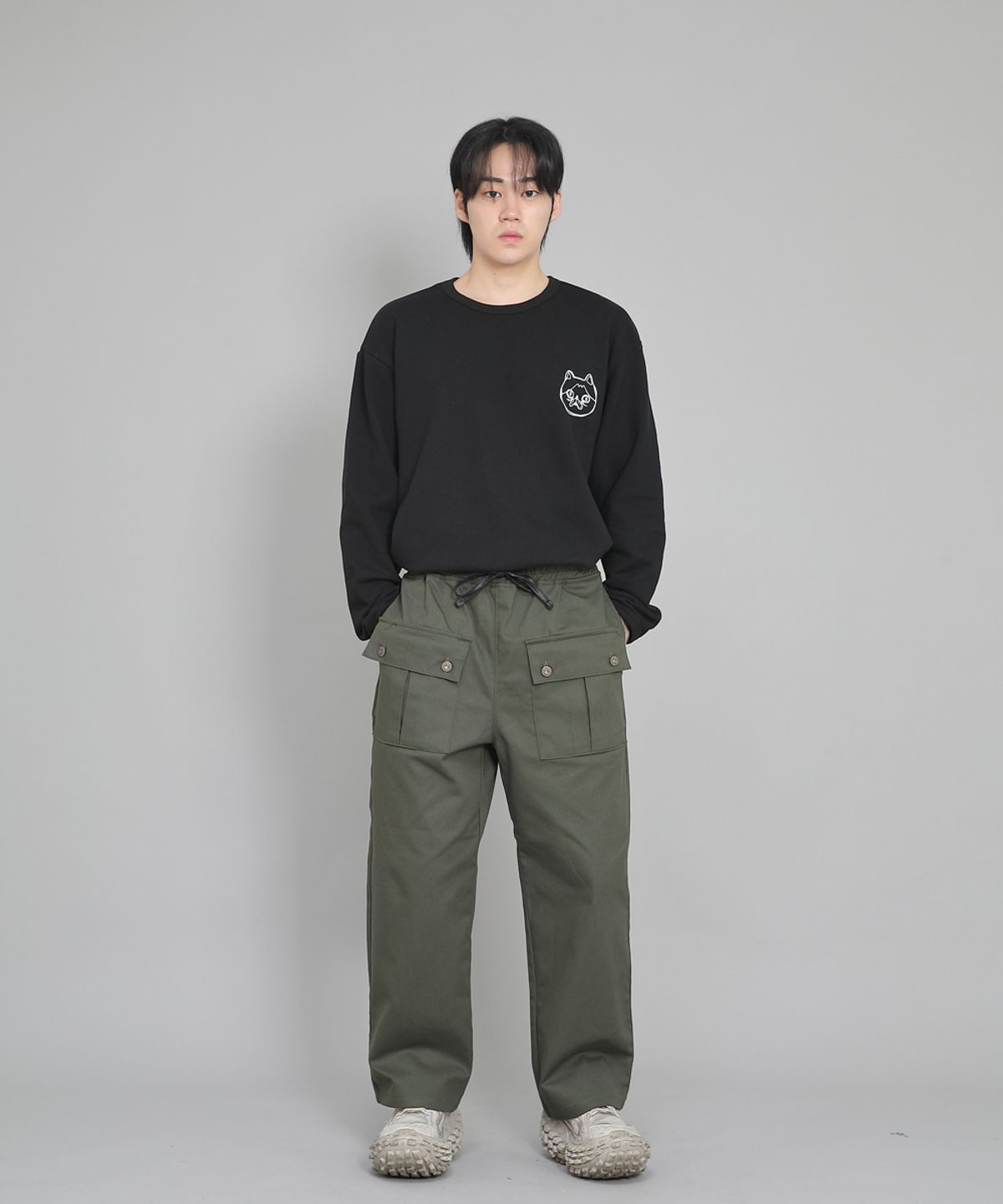 세인트크루(SAINTCREW) EX와이드 더블버튼 카고팬츠 EDC-345 카키