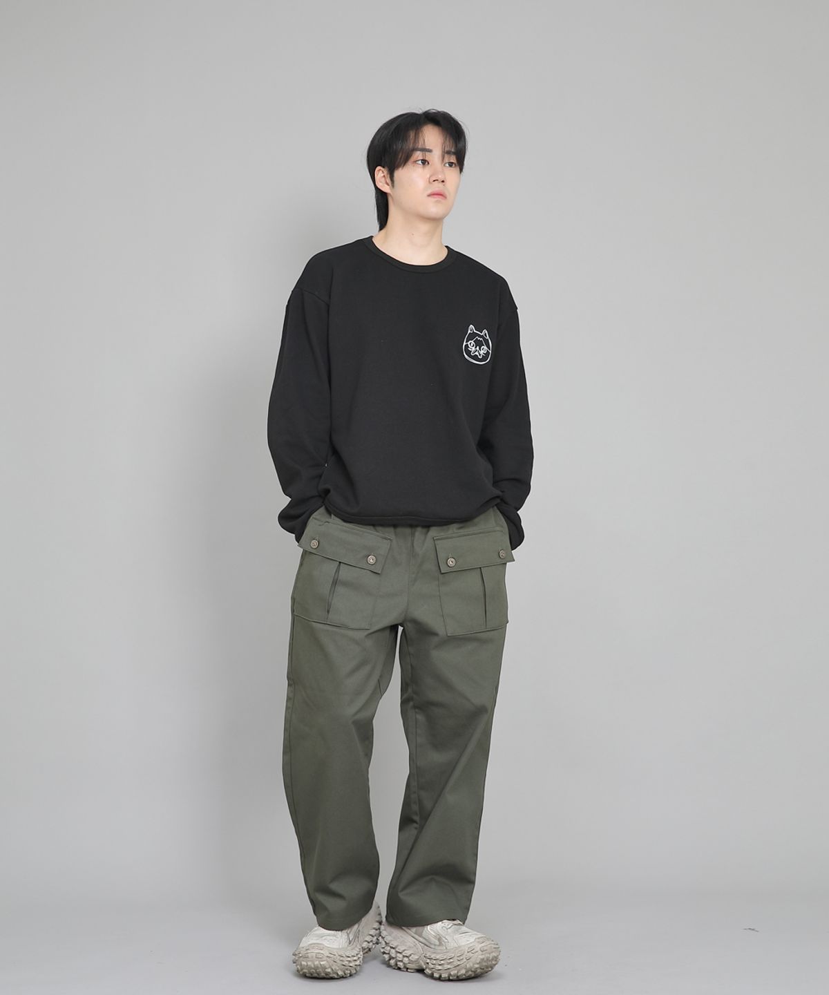 세인트크루(SAINTCREW) EX와이드 더블버튼 카고팬츠 EDC-345 카키