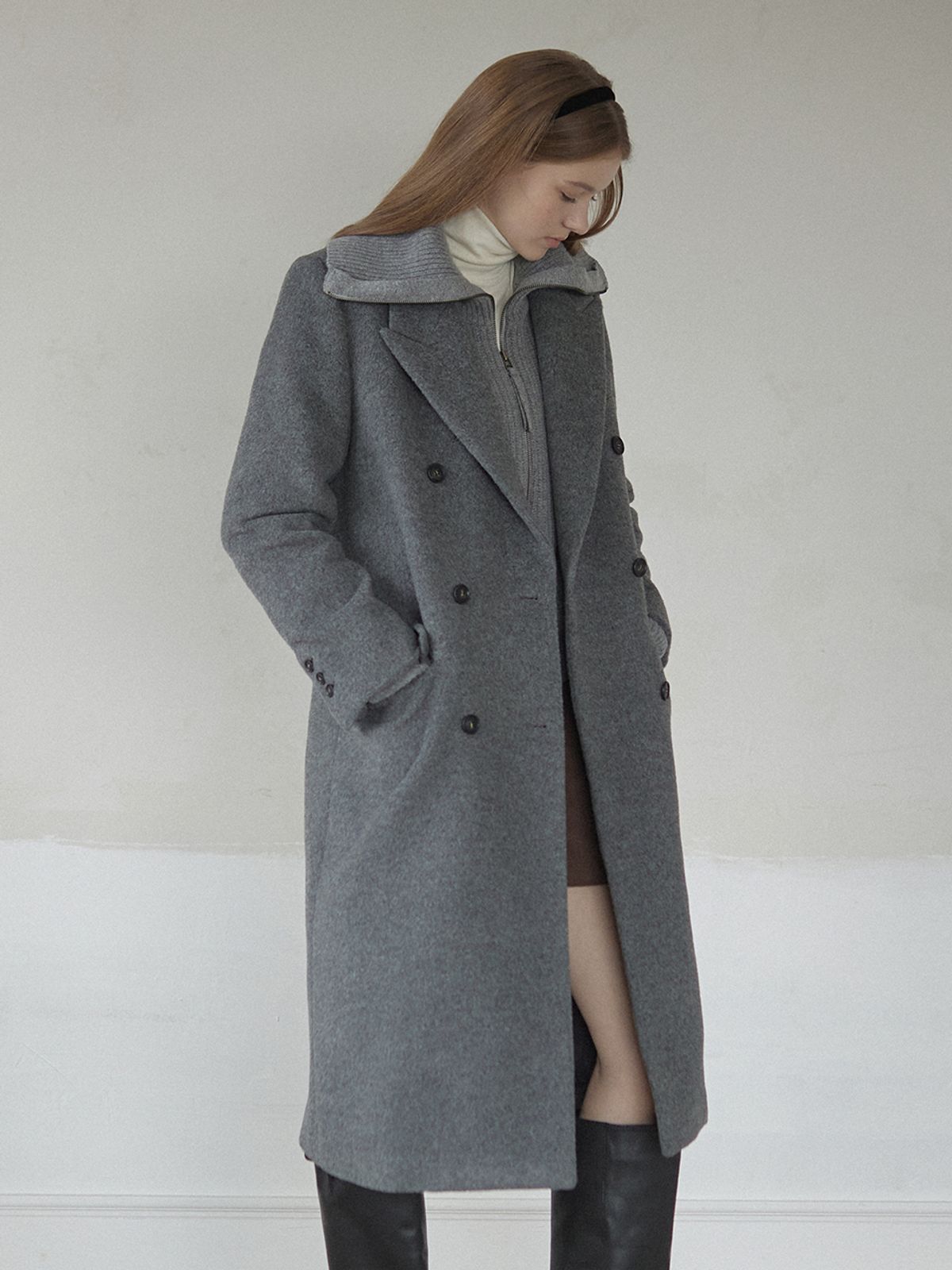 논로컬(NONLOCAL) Wool Blend Double Coat - Charcoal