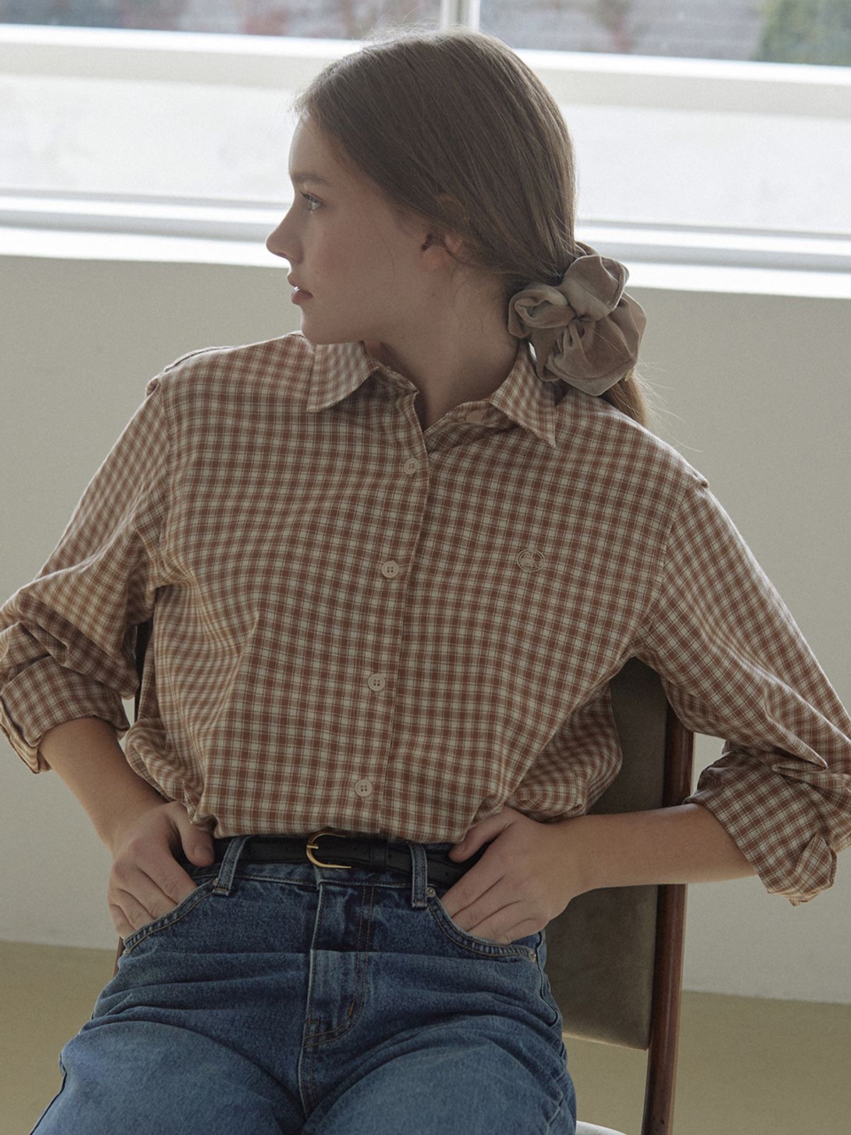 논로컬(NONLOCAL) French Check Shirt - Beige