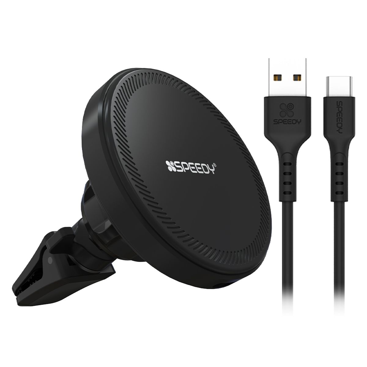 스피디(SPEEDY) 차량용 허리케인 맥세이프 15W 고속 무선 충전 거치대 + 15W C타입 케이블