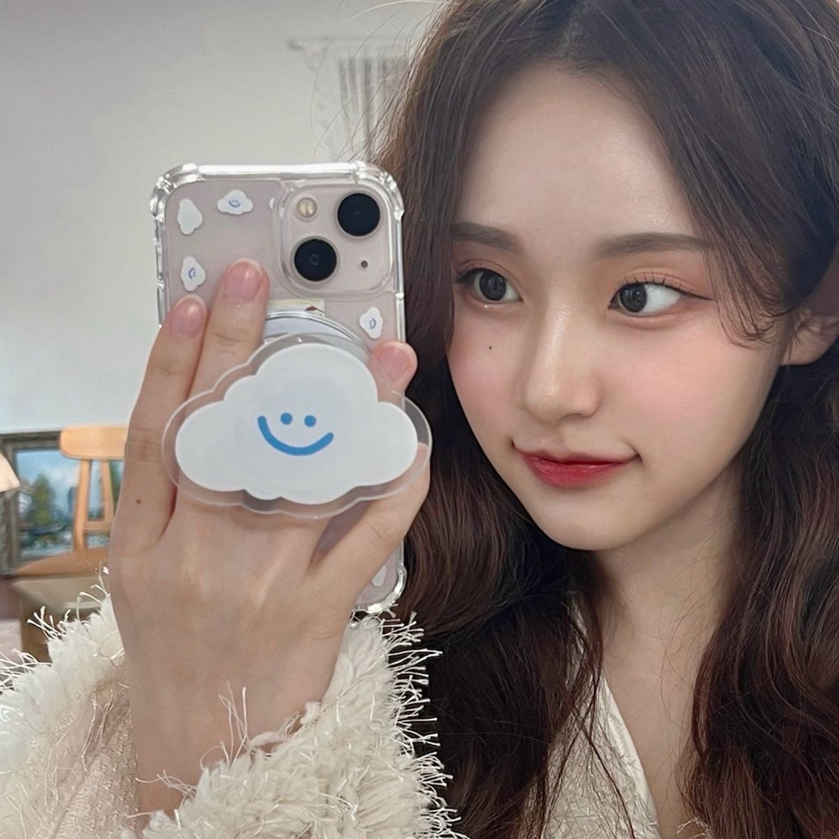 일육팔센치케이스(168CM) 자력2배 아이폰 16 15 14 갤럭시 S23 S24 맥세이프 투명 범퍼케이스 스마일 구름