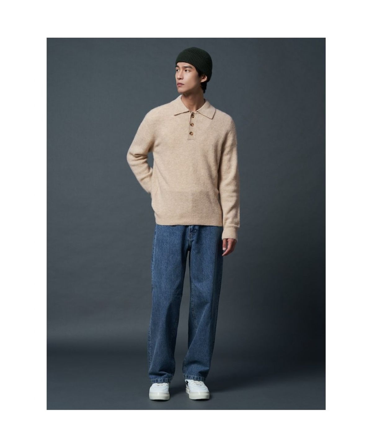 시프트지(SHIFT.G) Wool Blended Fancy Yarn Polo Neck Sweate  Beige