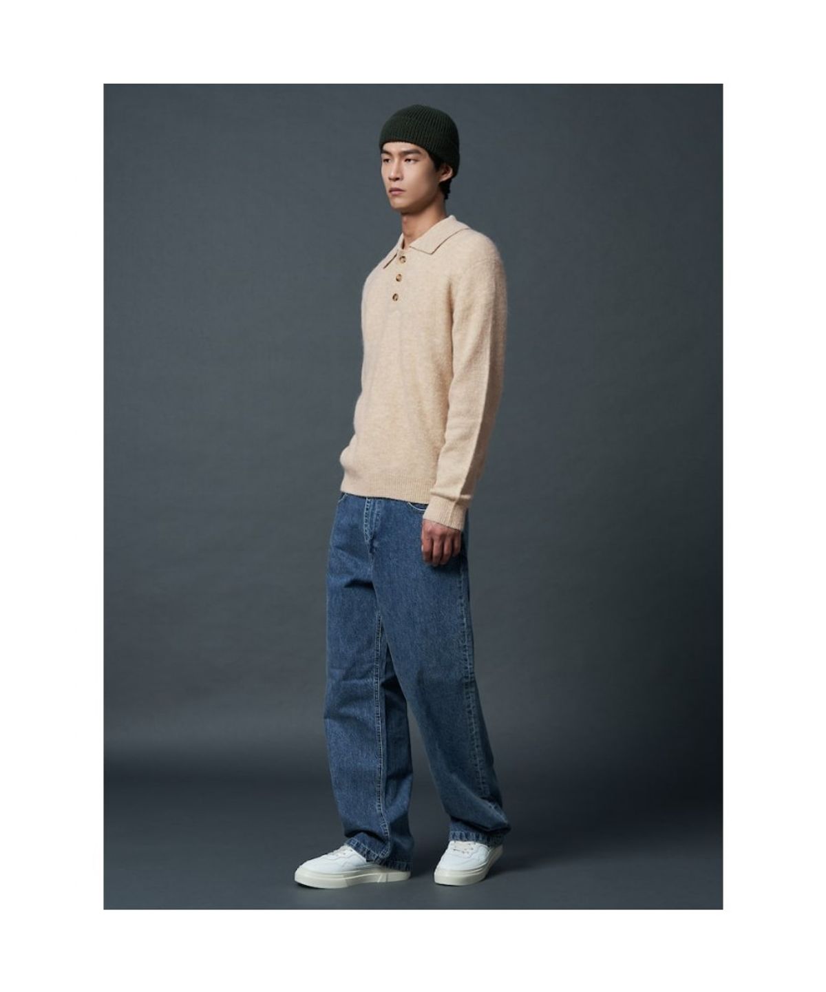 시프트지(SHIFT.G) Wool Blended Fancy Yarn Polo Neck Sweate  Beige