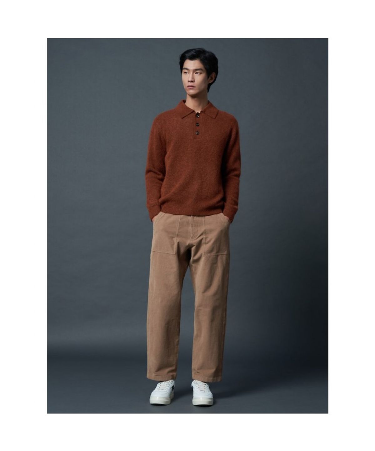 시프트지(SHIFT.G) Wool Blended Fancy Yarn Polo Neck Sweater  Brick