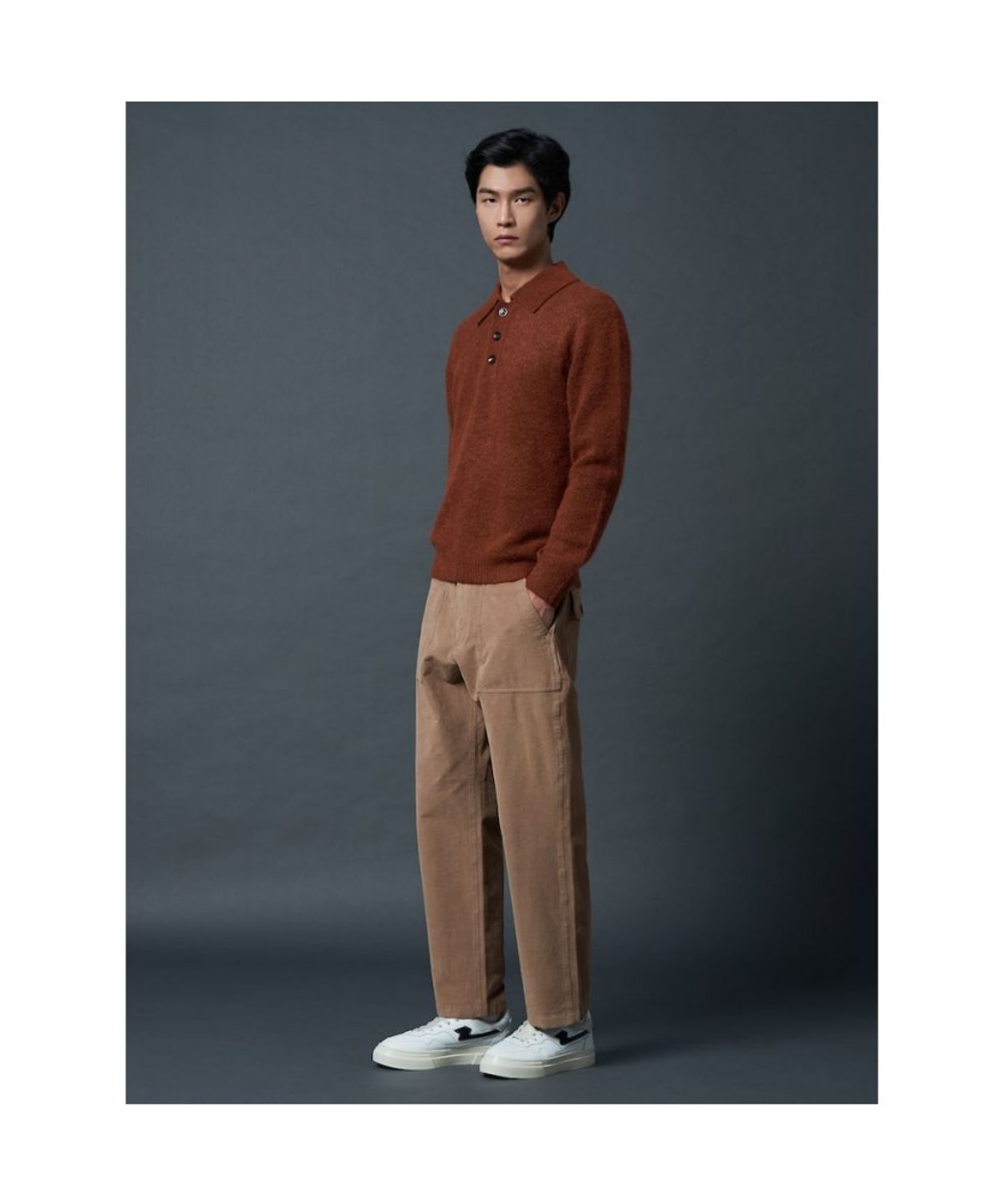 시프트지(SHIFT.G) Wool Blended Fancy Yarn Polo Neck Sweater  Brick
