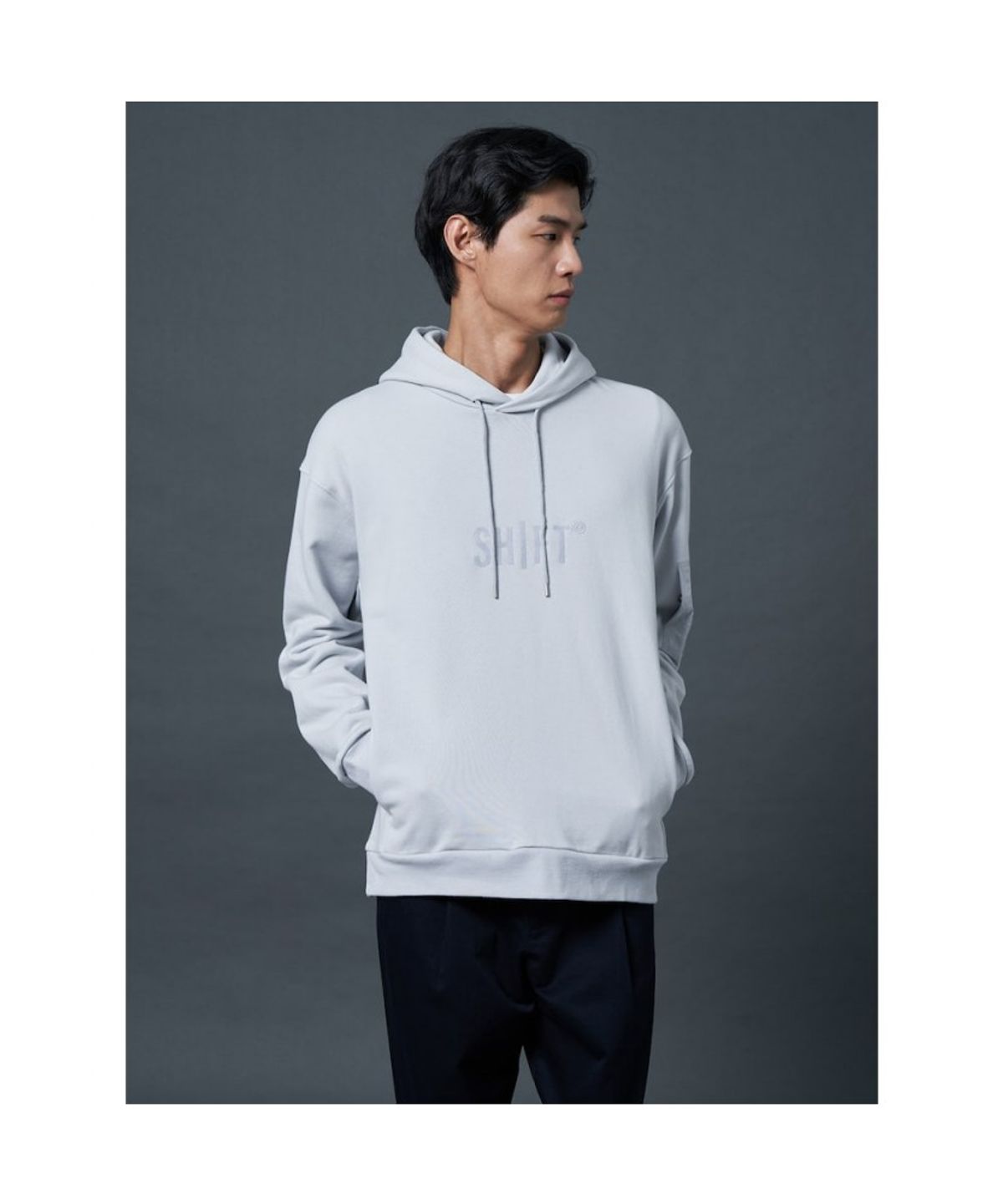 시프트지(SHIFT.G) Cotton Logo Point Overfit Hoodie  Light grey