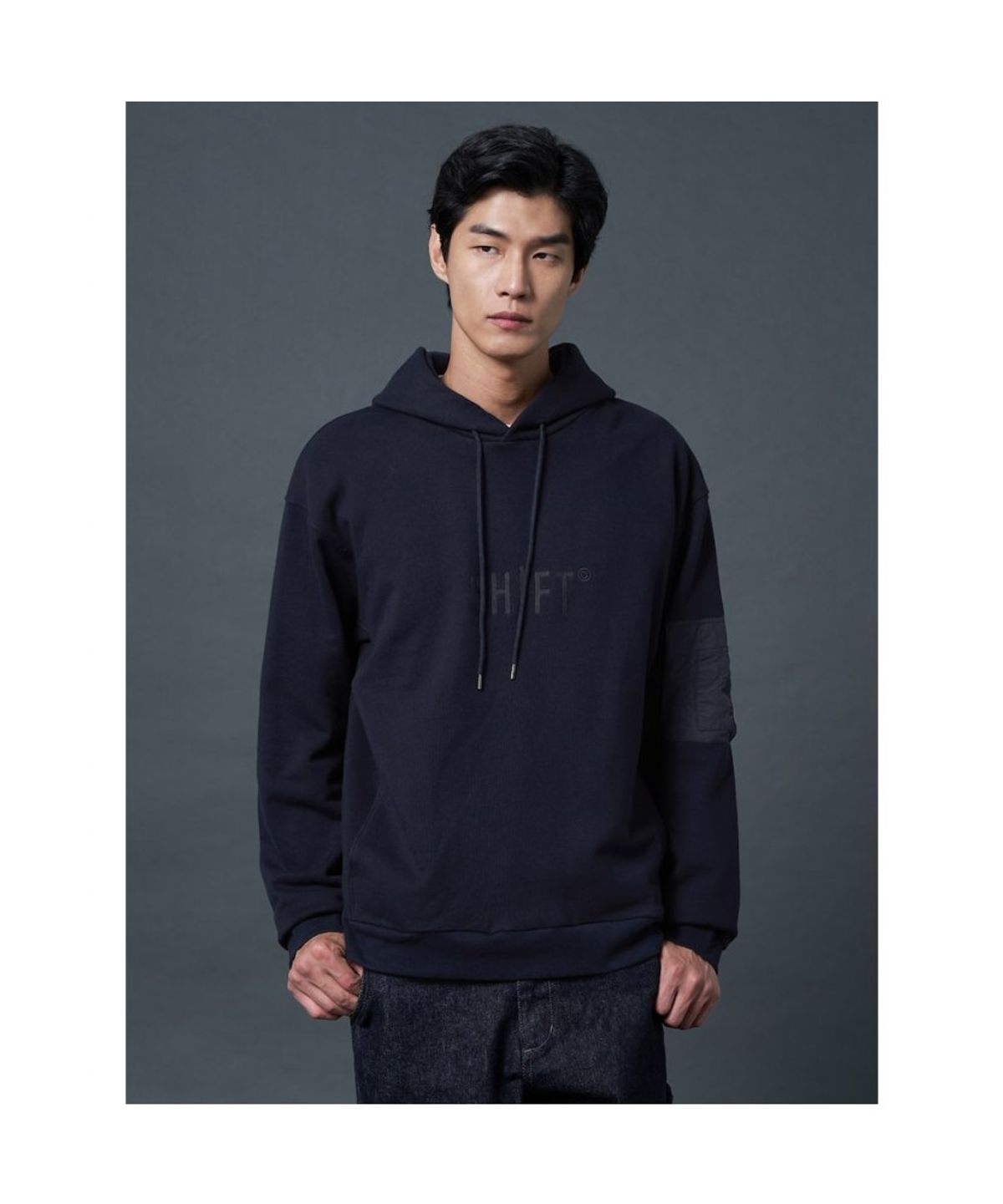 시프트지(SHIFT.G) Cotton Logo Point Overfit Hoodie  Navy