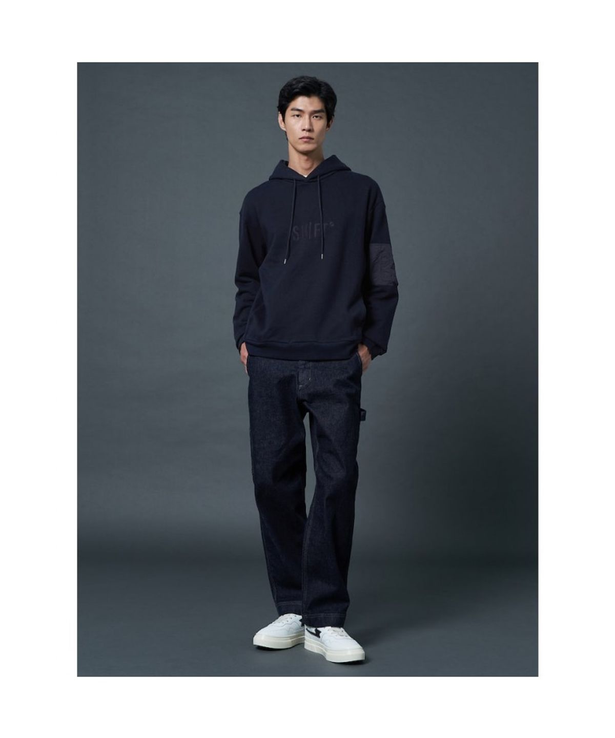 시프트지(SHIFT.G) Cotton Logo Point Overfit Hoodie  Navy