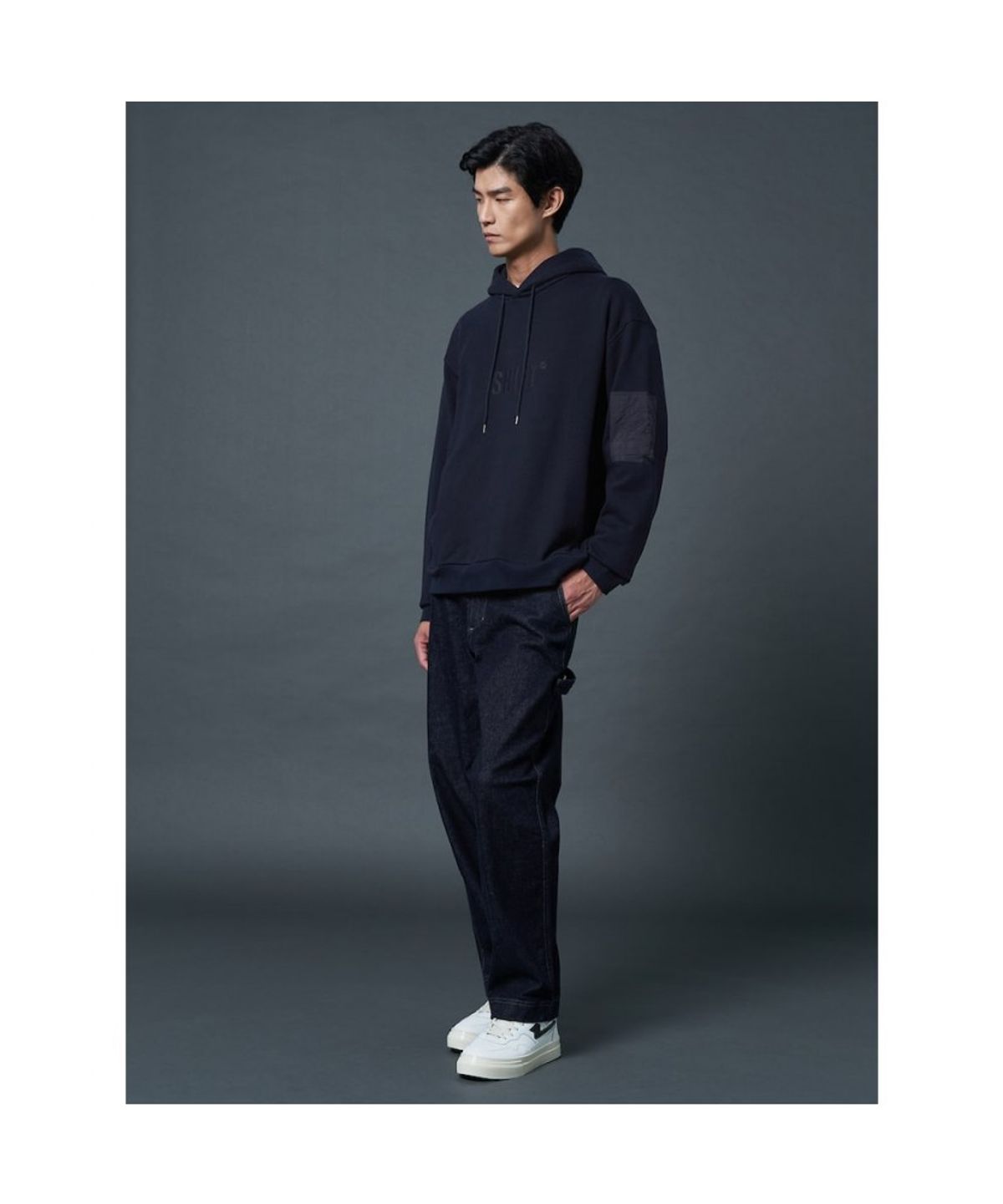 시프트지(SHIFT.G) Cotton Logo Point Overfit Hoodie  Navy