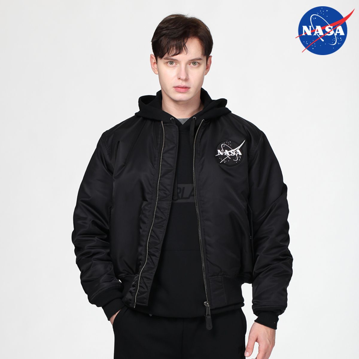 나사(NASA) NASA 나사 남녀공용 양면 항공패딩점퍼+면 조거팬츠 상하세트 [블랙]