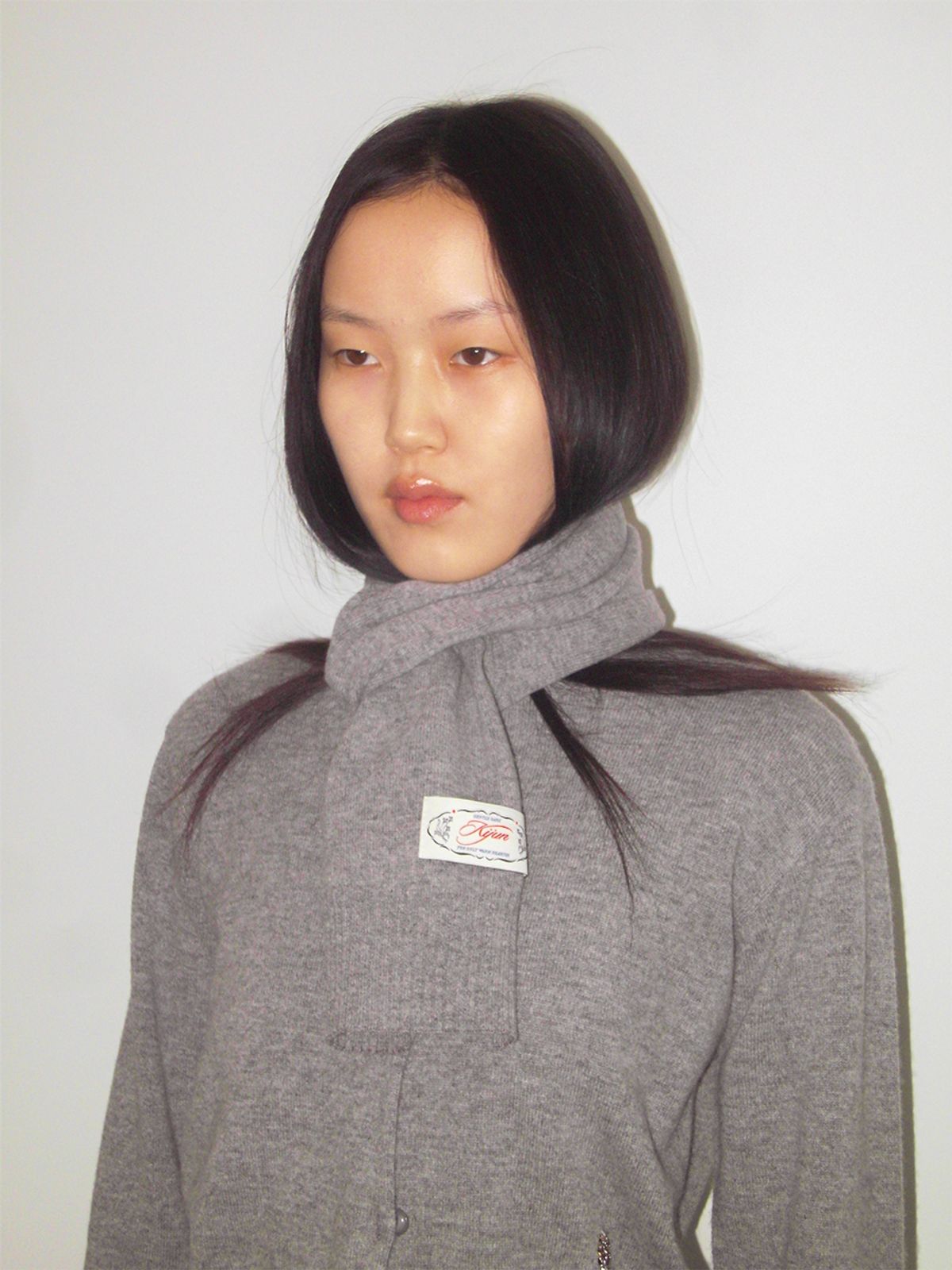 기준(KIJUN) Merino Wool Short Muffler Melange Grey