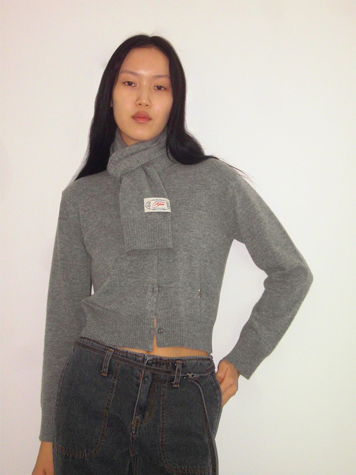 기준(KIJUN) Merino Wool Short Muffler Melange Grey