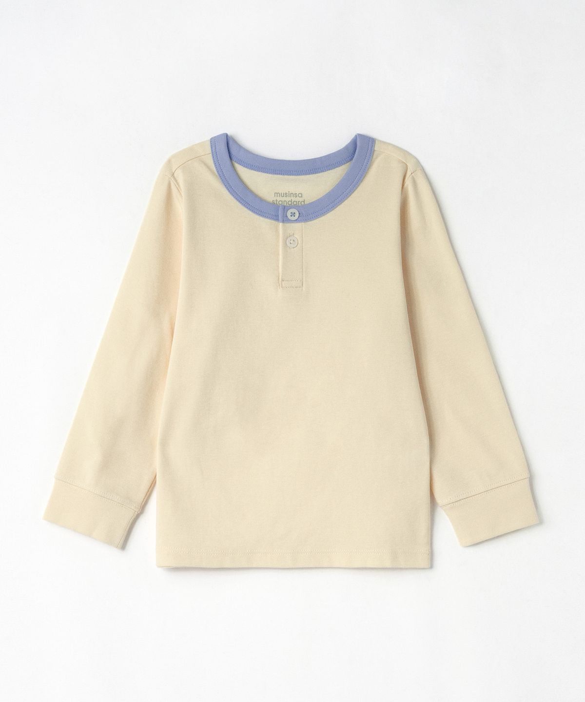 무신사 스탠다드 키즈(MUSINSA STANDARD KIDS) 컬러 블록 헨리 넥 실내복 세트 [레몬 크림/파스텔 블루]