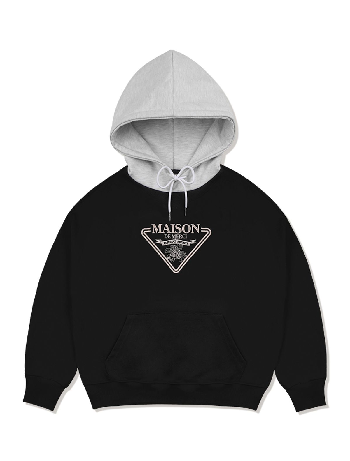 라 메종 스튜디오(LA MAISON STUDIO) 우먼즈 크롭 메종 시그니처 엠블럼 투톤 헤비테리 후디 블랙애쉬그레이(FCD3TS715W)
