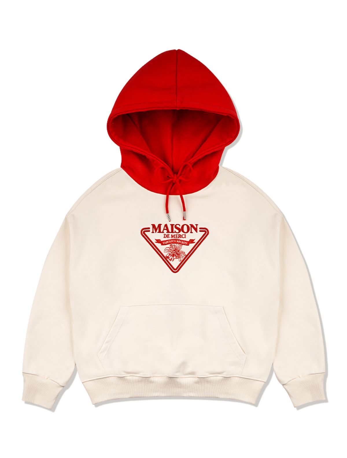 라 메종 스튜디오(LA MAISON STUDIO) 우먼즈 크롭 메종 시그니처 엠블럼 투톤 헤비테리 후디 크림레드(FCD3TS715W)