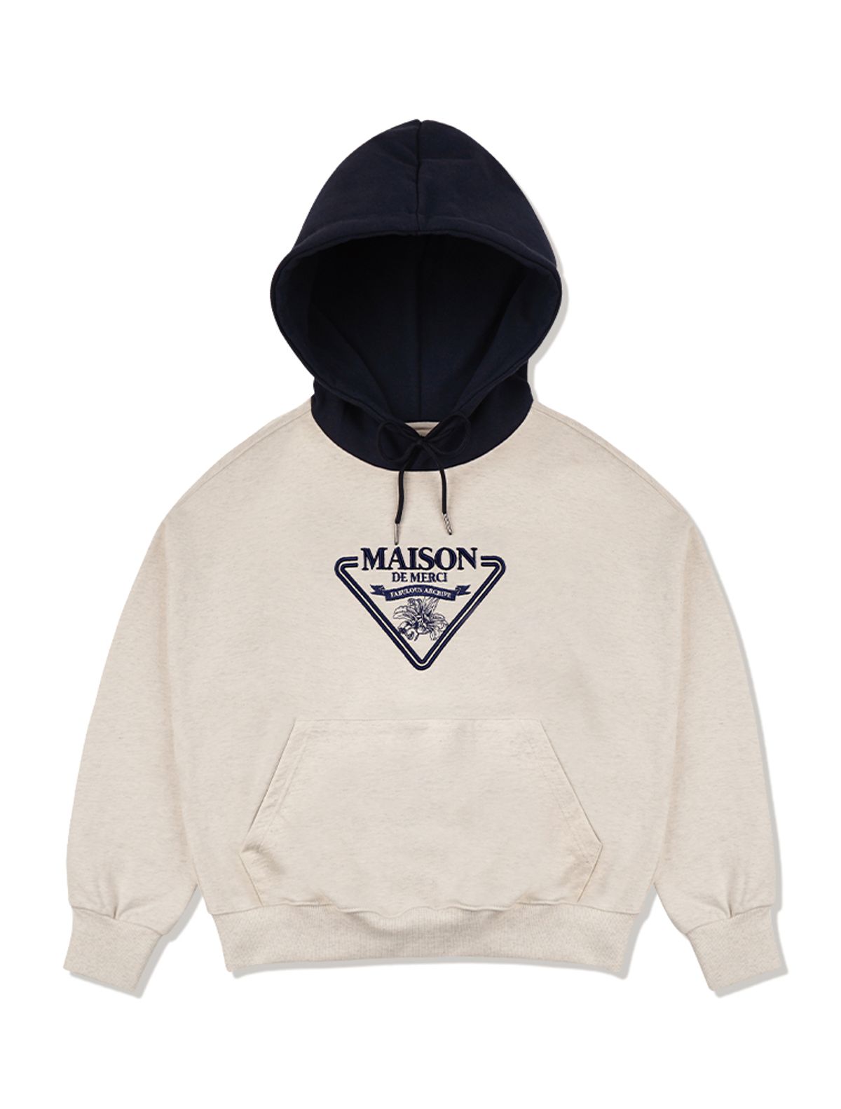 라 메종 스튜디오(LA MAISON STUDIO) 우먼즈 크롭 메종 시그니처 엠블럼 투톤 헤비테리 후디 오트밀네이비(FCD3TS715W)