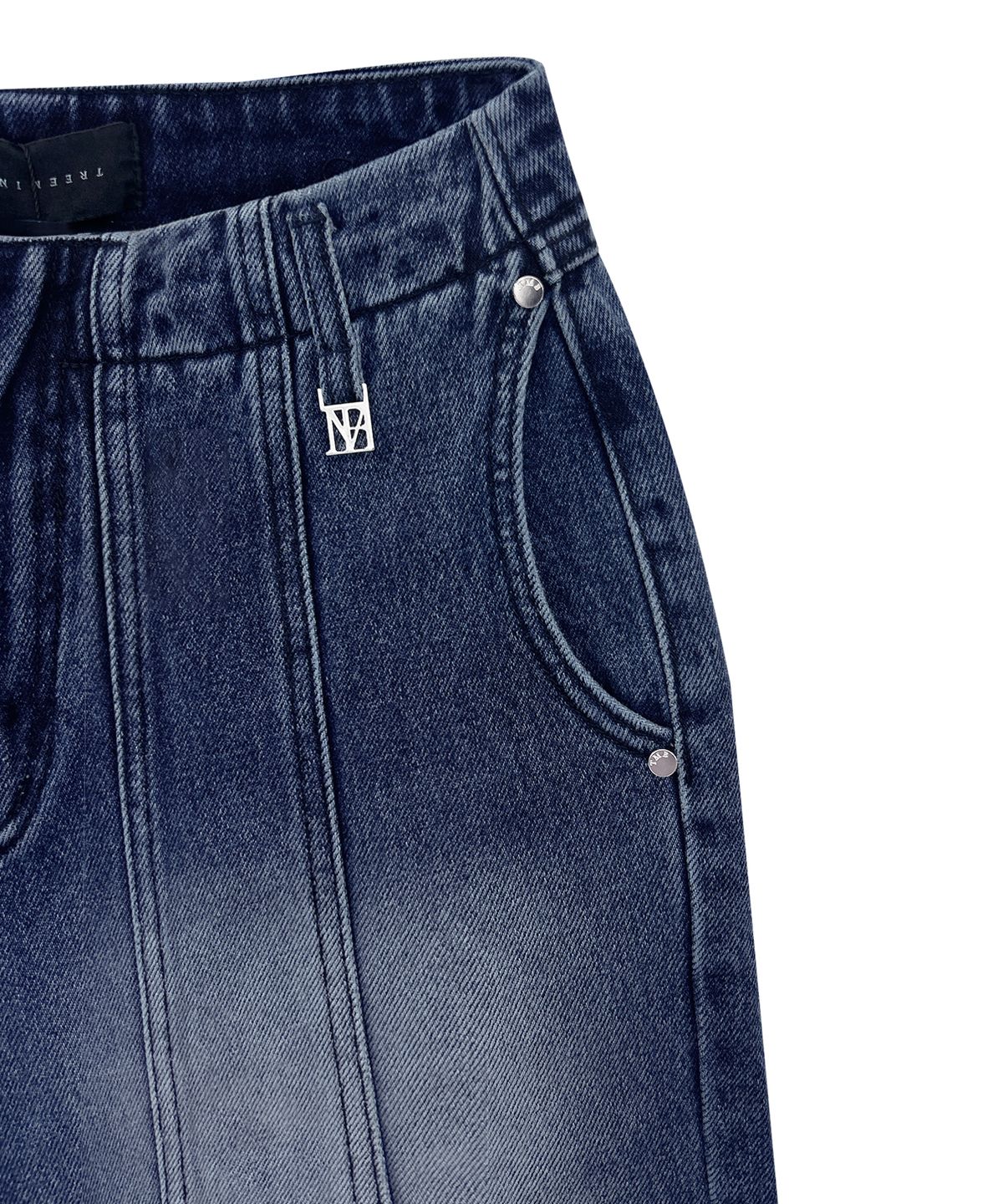 트리밍버드(TREEMINGBIRD) Curved Pocket Cut Denim Pants [ Blue ]
