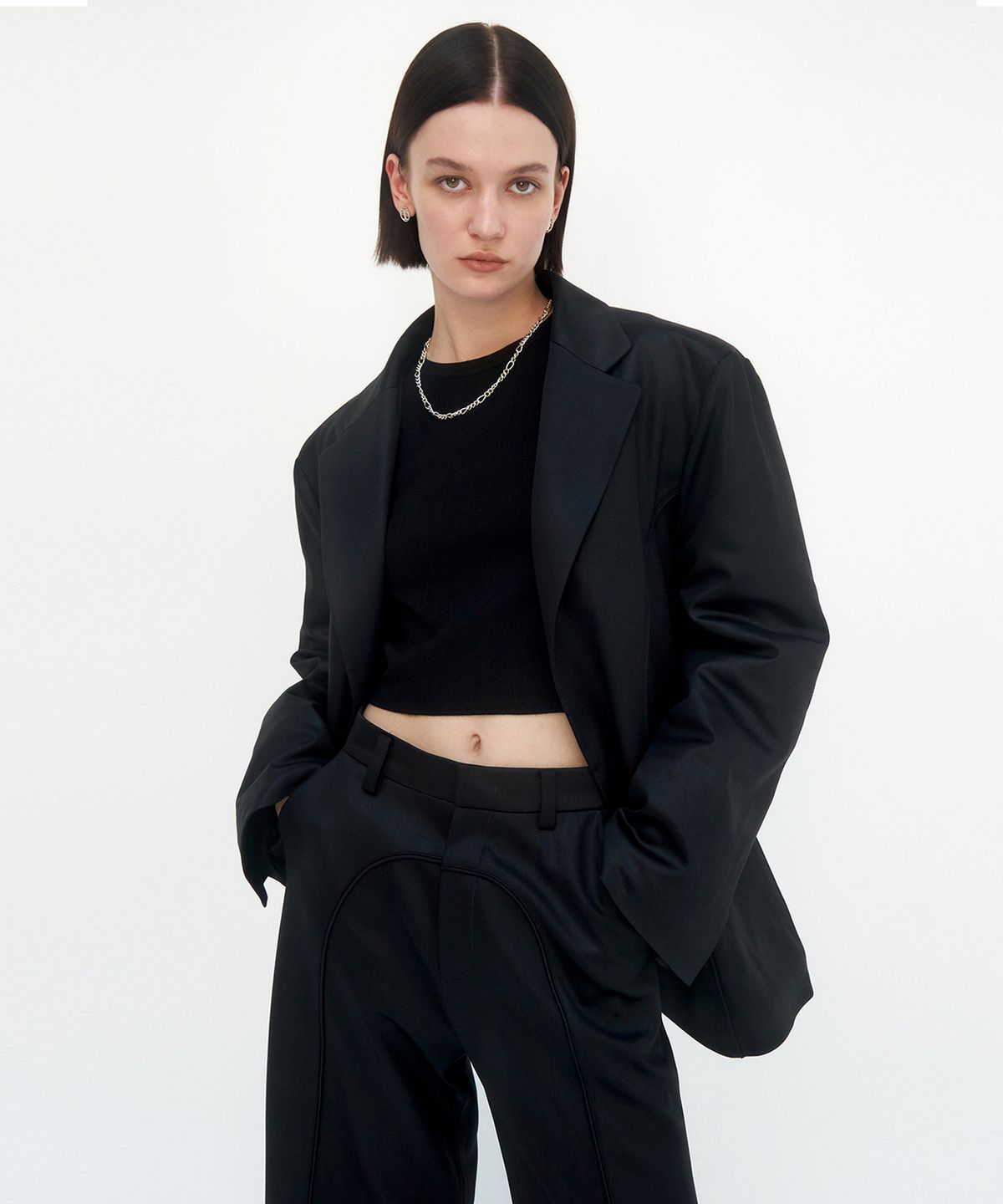 트리밍버드(TREEMINGBIRD) Suede Piping Classic Set-up Jacket [ Black ]