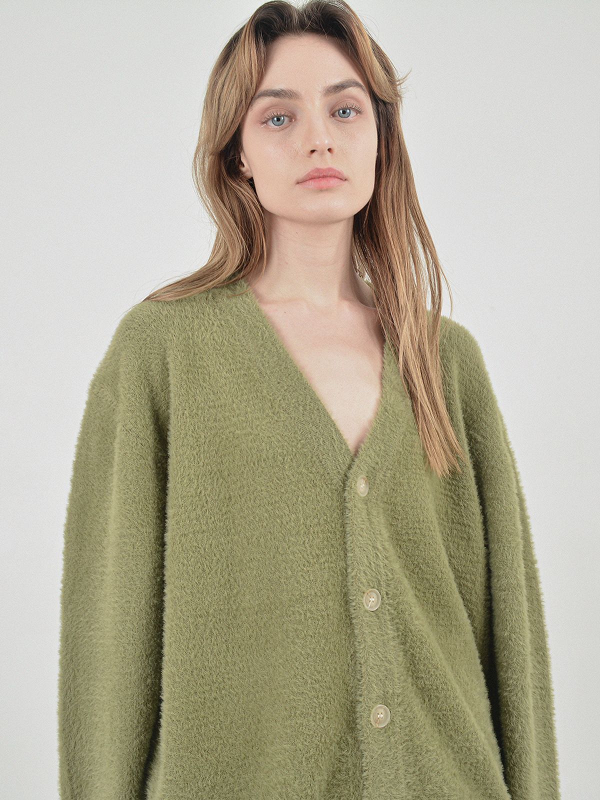 챈세스노이(CHANCE'S NOI) Boocle Angora Cardigan (Olive)