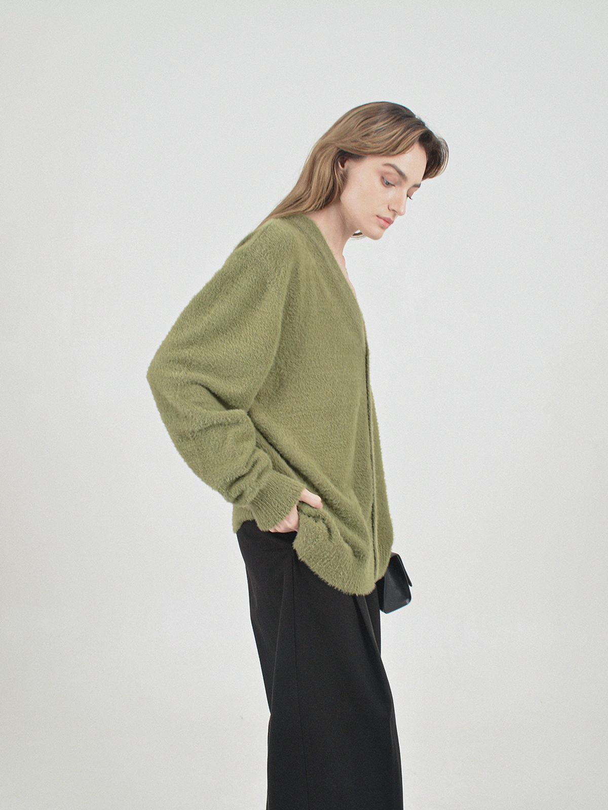 챈세스노이(CHANCE'S NOI) Boocle Angora Cardigan (Olive)
