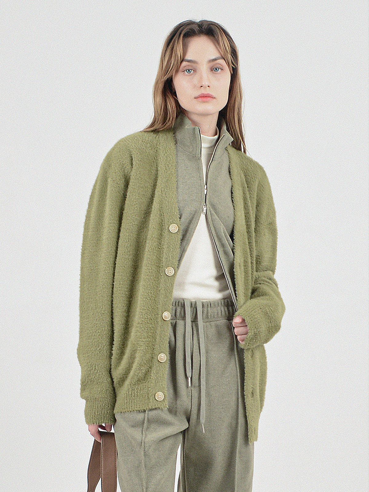 챈세스노이(CHANCE'S NOI) Boocle Angora Cardigan (Olive)