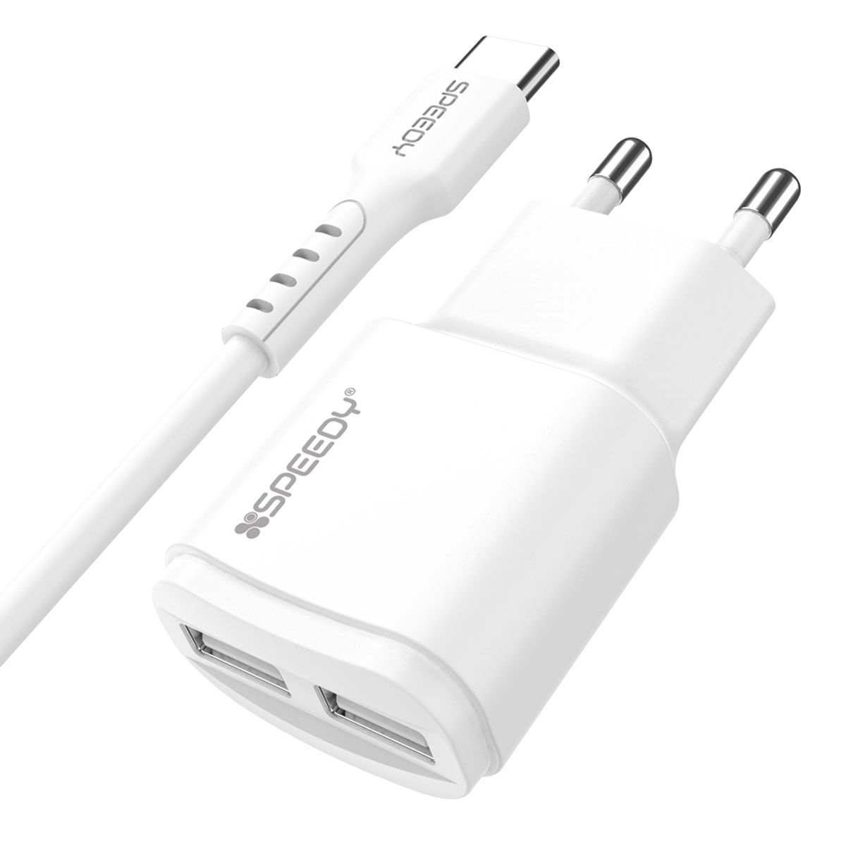 스피디(SPEEDY) 2포트 5V 2A 저전력 저속 USB 멀티 충전기(+C타입 케이블)