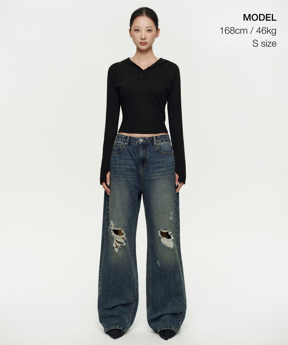 무신사 스탠다드 우먼(MUSINSA STANDARD WOMAN) 우먼즈 리브드 슬림 후디드 긴소매 티셔츠 [블랙]