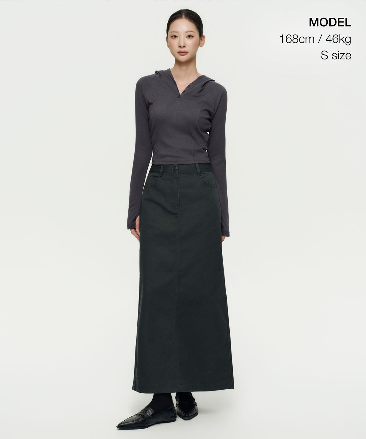 무신사 스탠다드 우먼(MUSINSA STANDARD WOMAN) 우먼즈 리브드 슬림 후디드 긴소매 티셔츠 [다크 그레이]