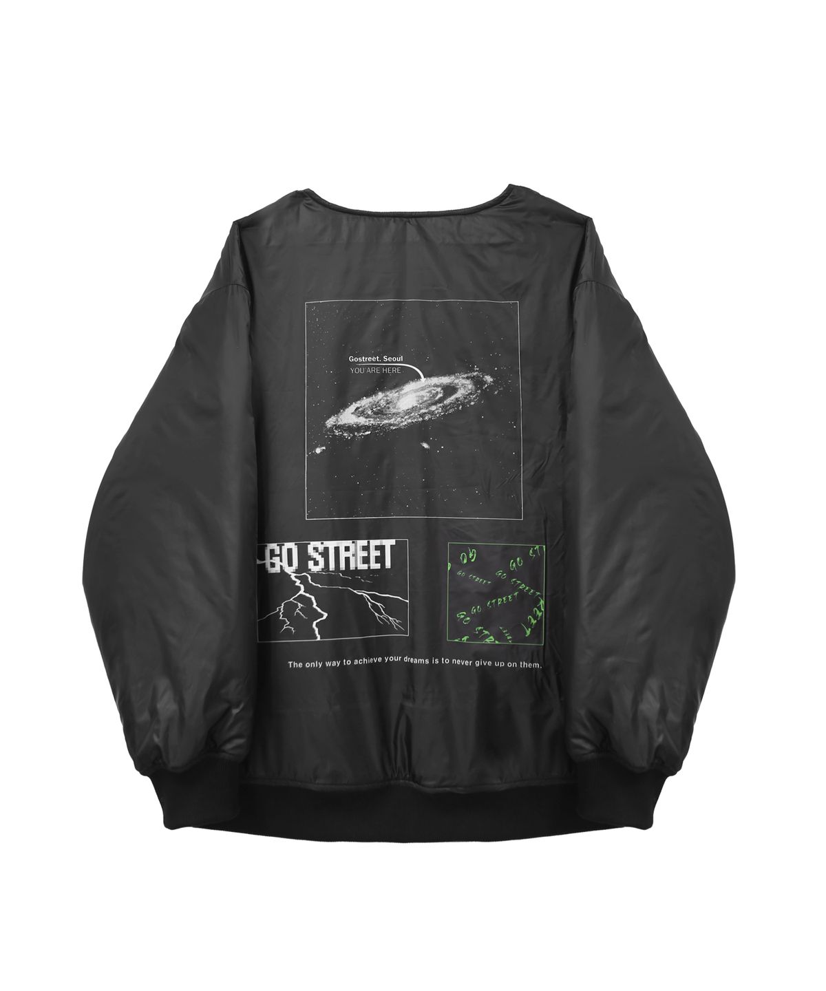 고스트릿(GOSTREET) 리버서블 웨이브 퀼팅 점퍼 블랙