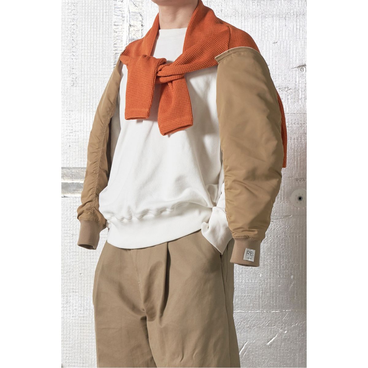 래코드(RECODE) Jersey Mixed Bomber Sleeve Bolero Cardigan_RYAAW23546BEX