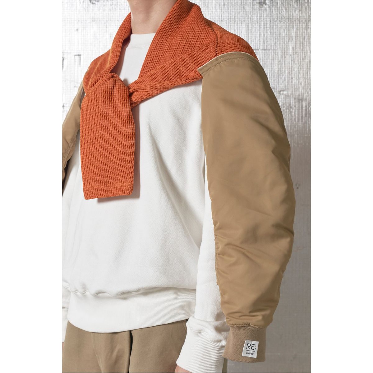 래코드(RECODE) Jersey Mixed Bomber Sleeve Bolero Cardigan_RYAAW23546BEX