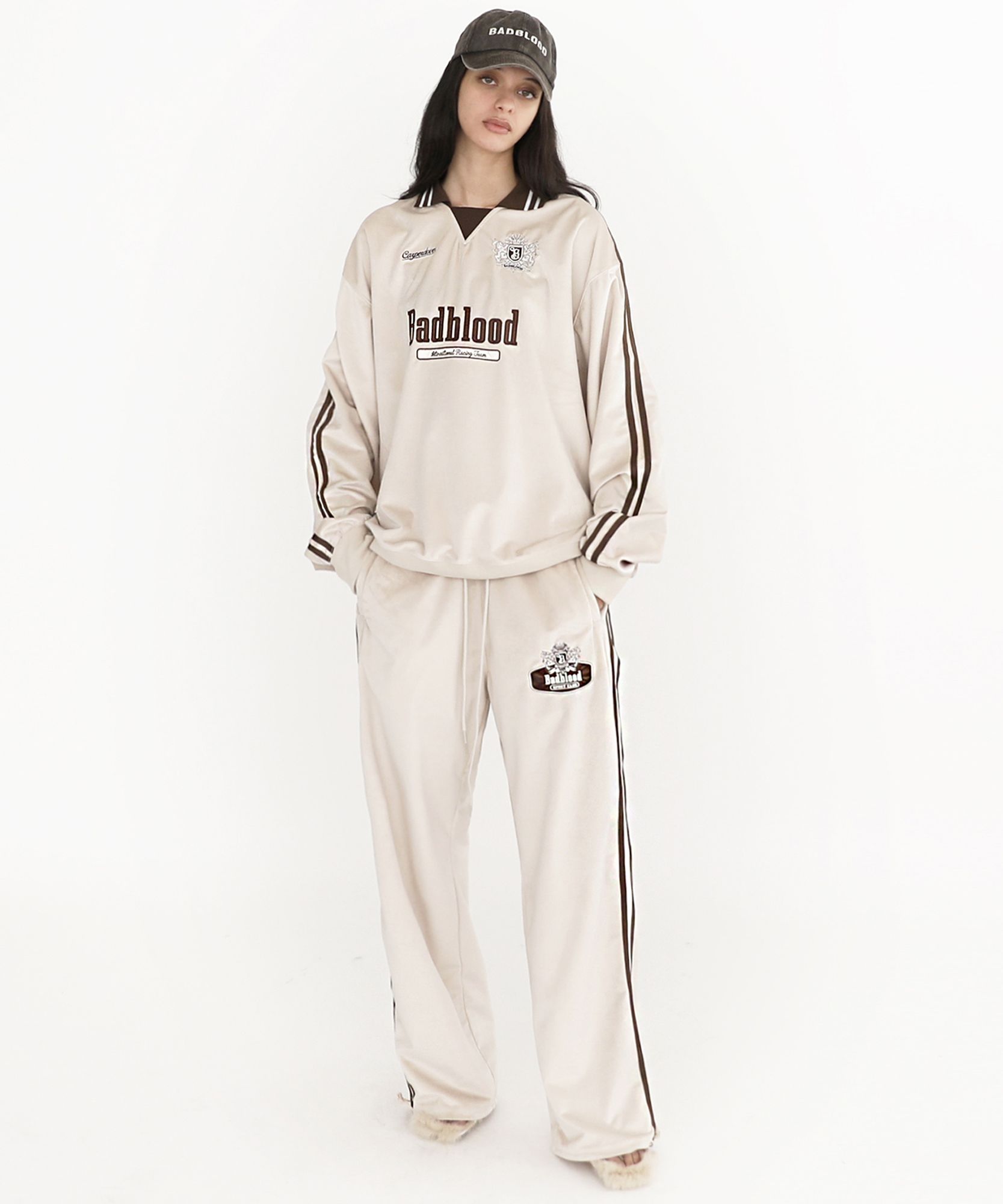 MUSINSA | BADBLOOD Sports Club Velvet Jogger - Beige