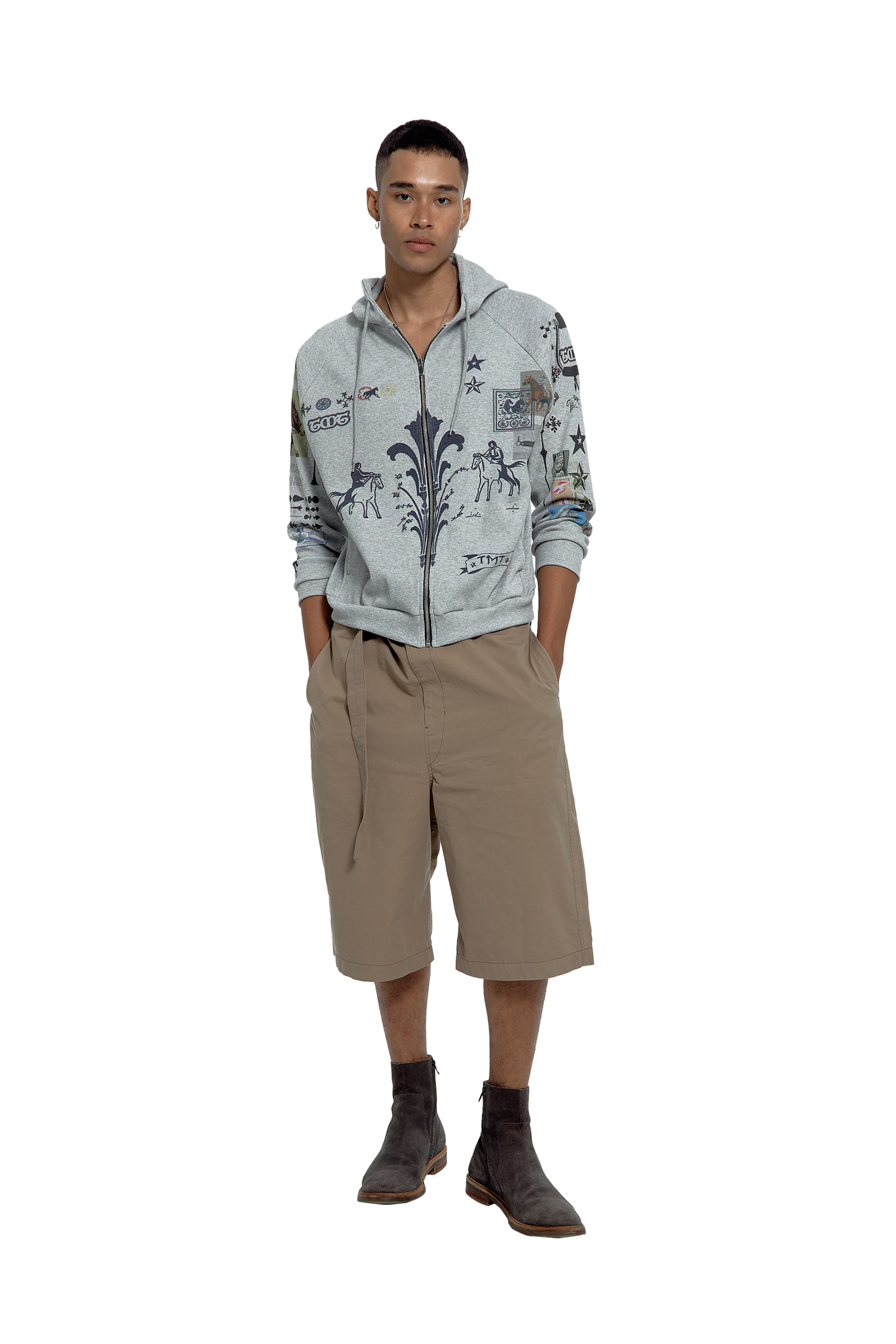 MUSINSA | TOOMUCHTAX PRINTED WAFFLE HOODIE ZIP-UP