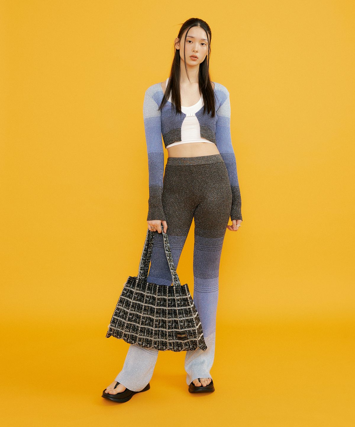 플리츠마마(PLEATSMAMA) 트위드 쇼퍼백 라임