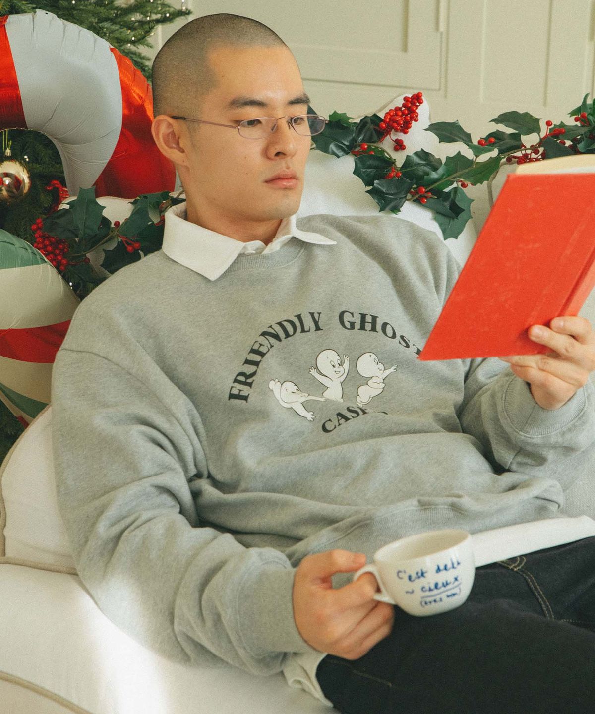 플랙(PLAC) CASPER X PLAC 플라잉 캐스퍼 스웨트 셔츠 멜란지 그레이
