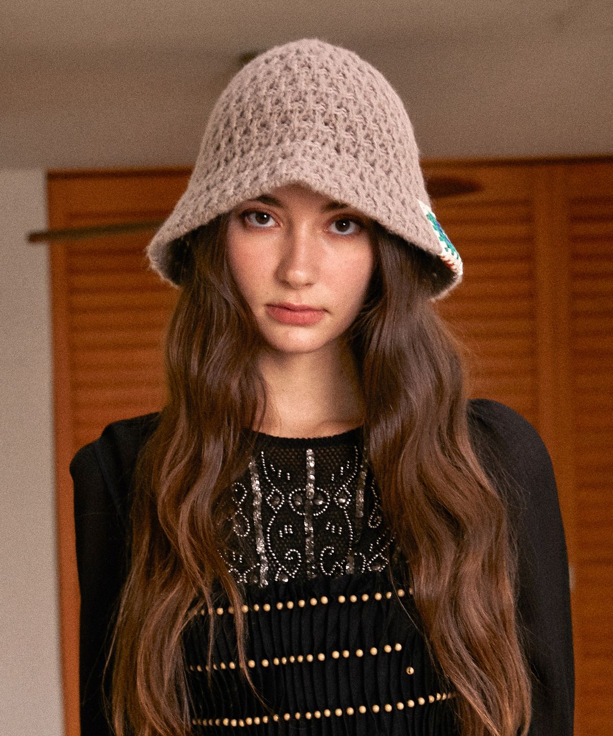 엘케블룸(ELKE BLOEM) F/W FLOWER NET BROWN BUCKET HAT
