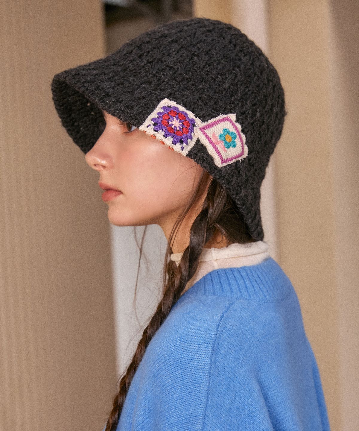 엘케블룸(ELKE BLOEM) F/W FLOWER NET CHARCOAL BUCKET HAT