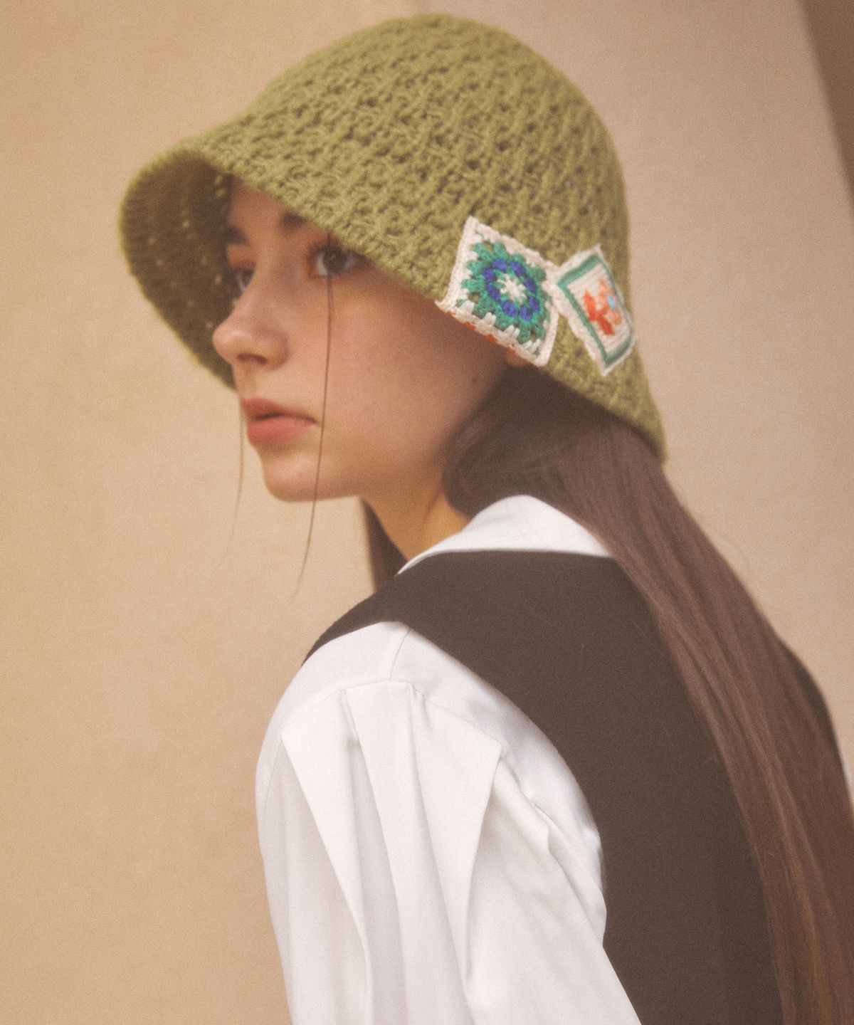 엘케블룸(ELKE BLOEM) F/W FLOWER NET GREEN BUCKET HAT