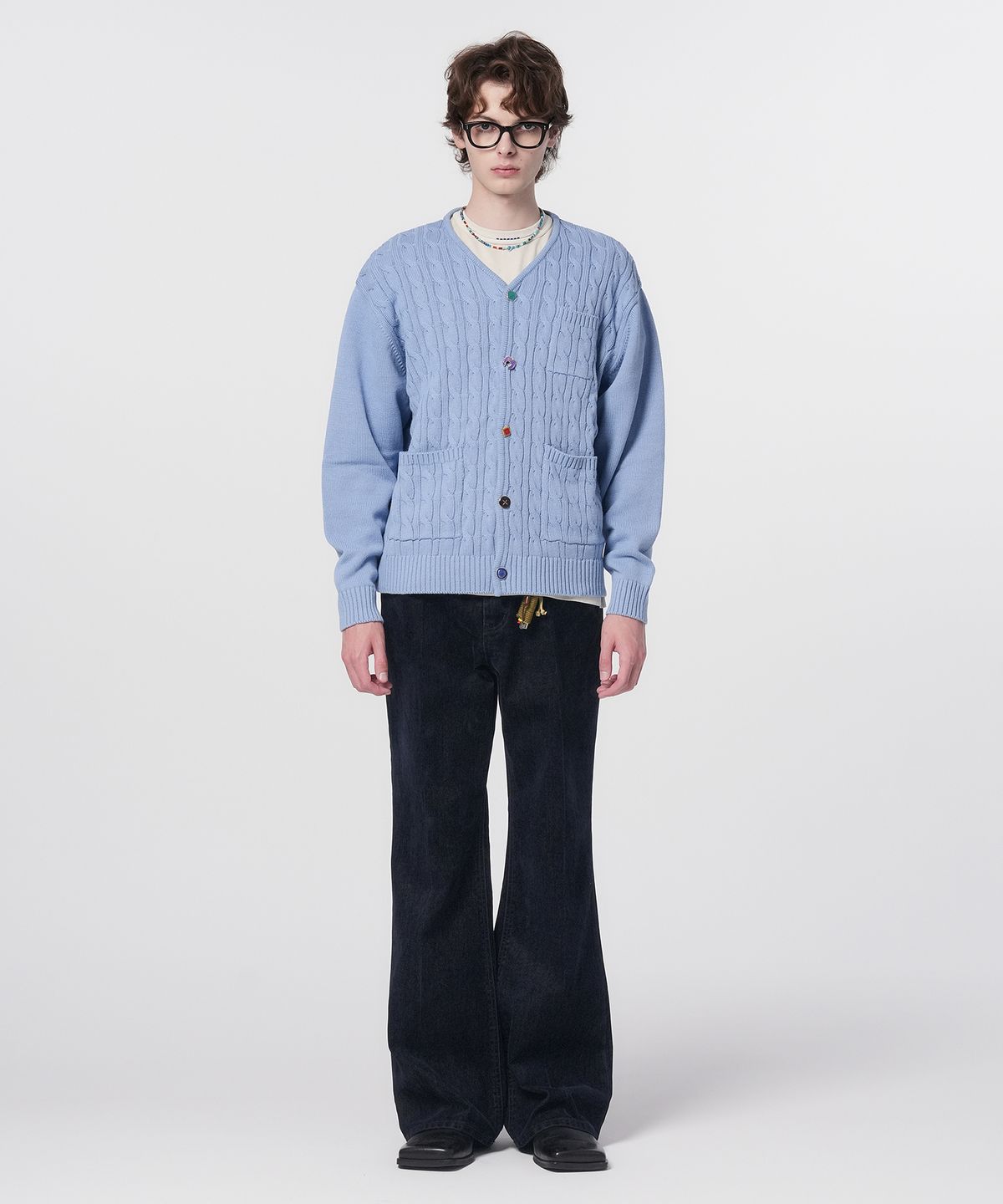 홍우성(HONGWOOSUNG) LOOSE FIT JEWELRY BUTTON CARDIGAN_SKY BLUE