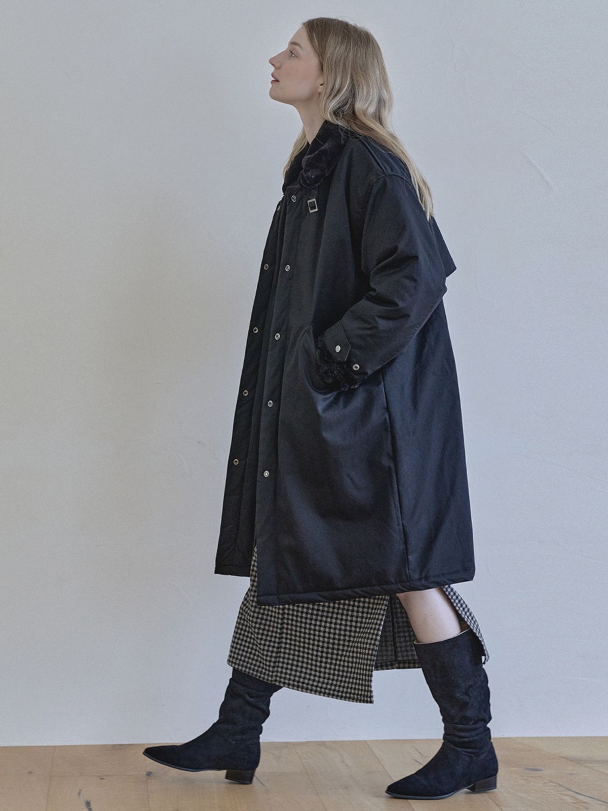아방(AVANT-G) Safari Fur Long Padding Jumper - BLACK