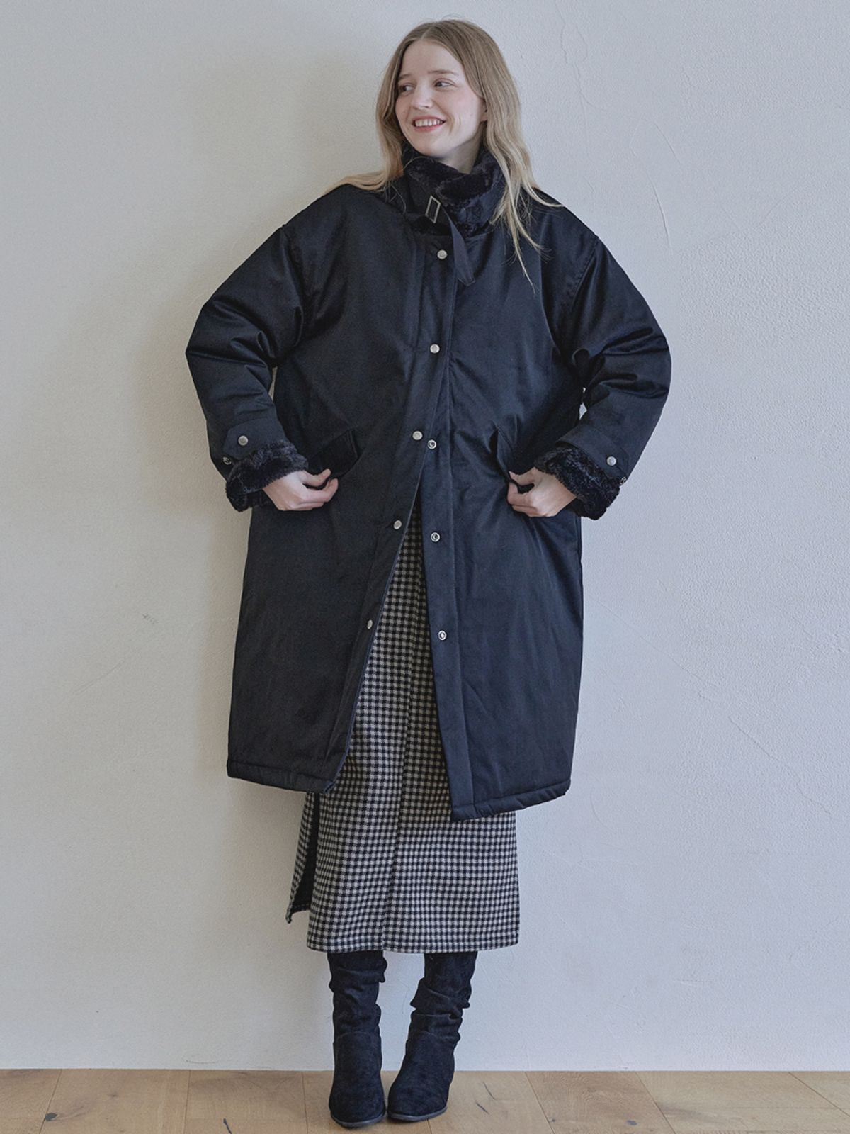 아방(AVANT-G) Safari Fur Long Padding Jumper - BLACK