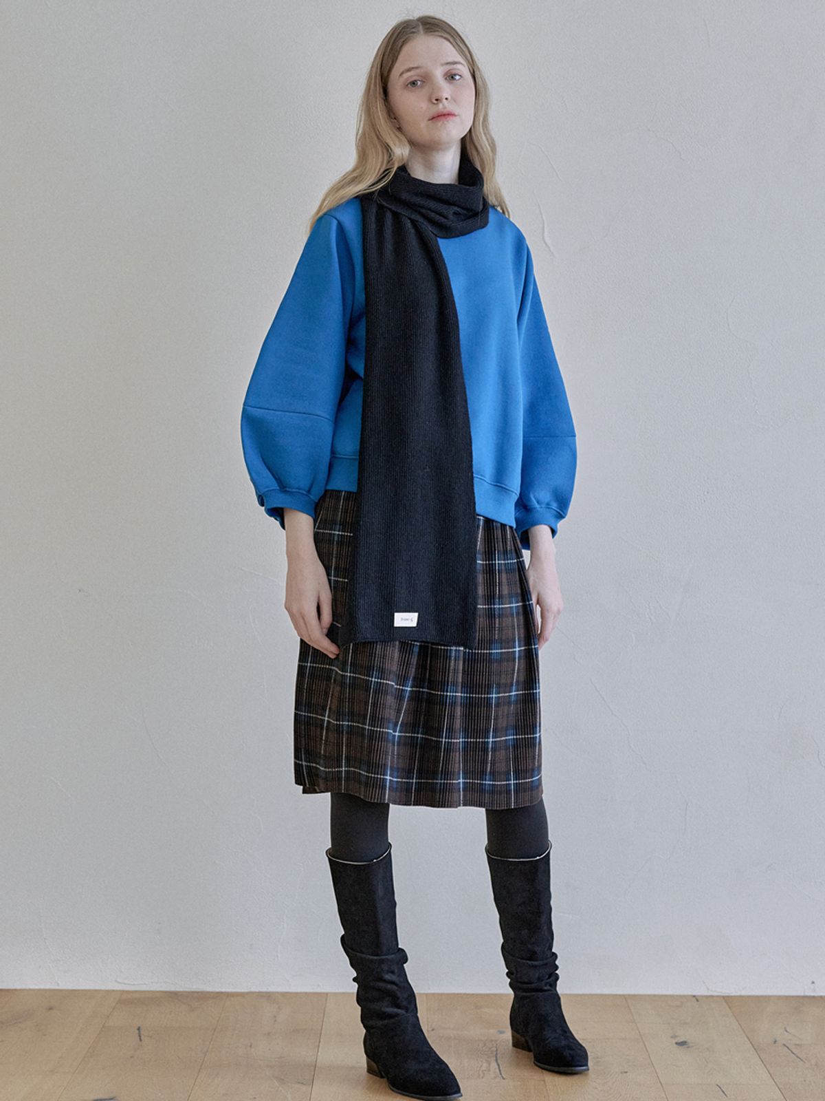 아방(AVANT-G) Tartan Check Pleated Midi Skirt - BROWN