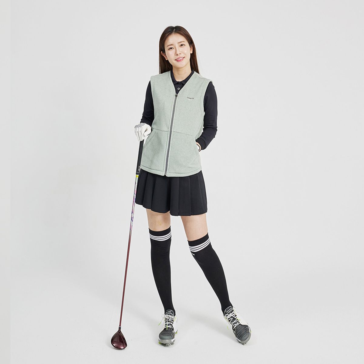 피지알(PGR) V넥 플리스 조끼 카키 GW-347