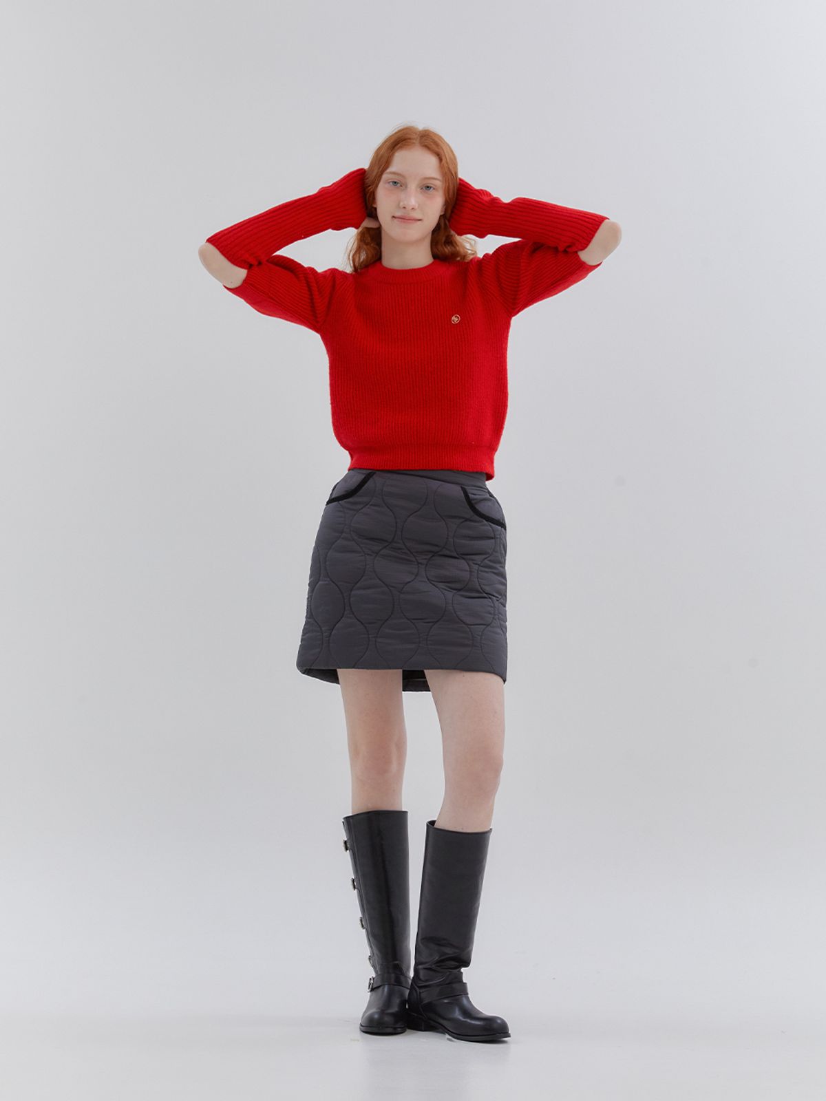 아노에틱(ANOETIC) WAVE LINE QUILTING SKIRT_BLACK