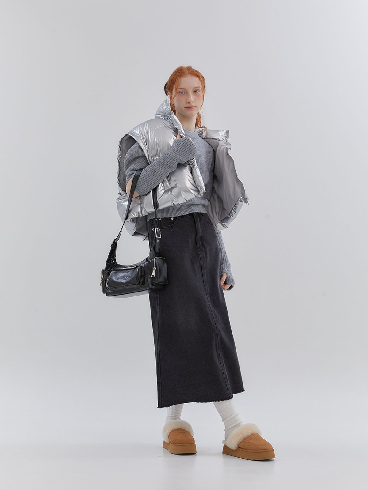아노에틱(ANOETIC) CLASSIC DENIM MAXI LONG SKIRT_DARK GREY