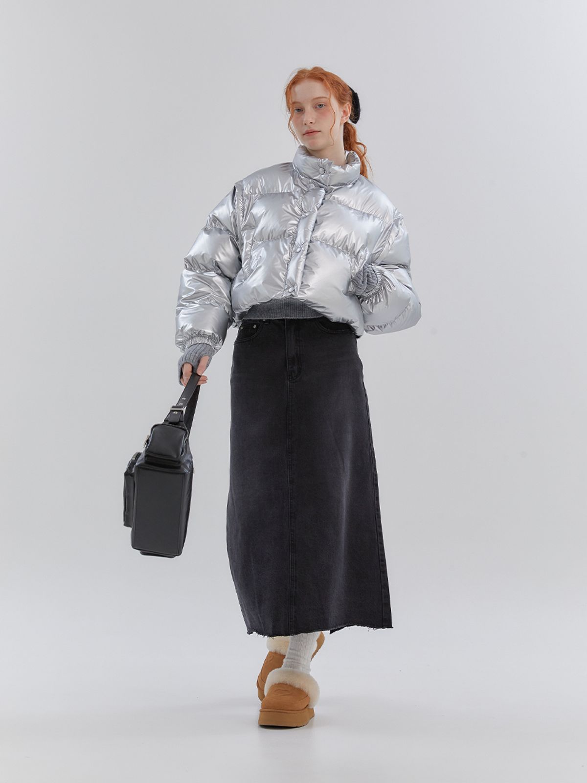 아노에틱(ANOETIC) CLASSIC DENIM MAXI LONG SKIRT_DARK GREY