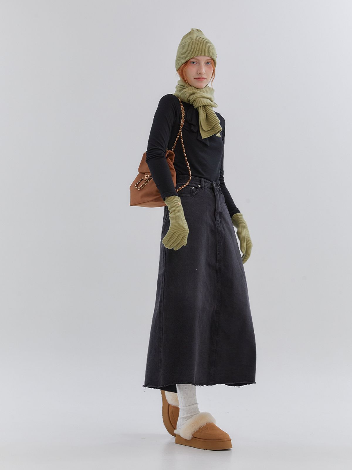 아노에틱(ANOETIC) CLASSIC DENIM MAXI LONG SKIRT_DARK GREY