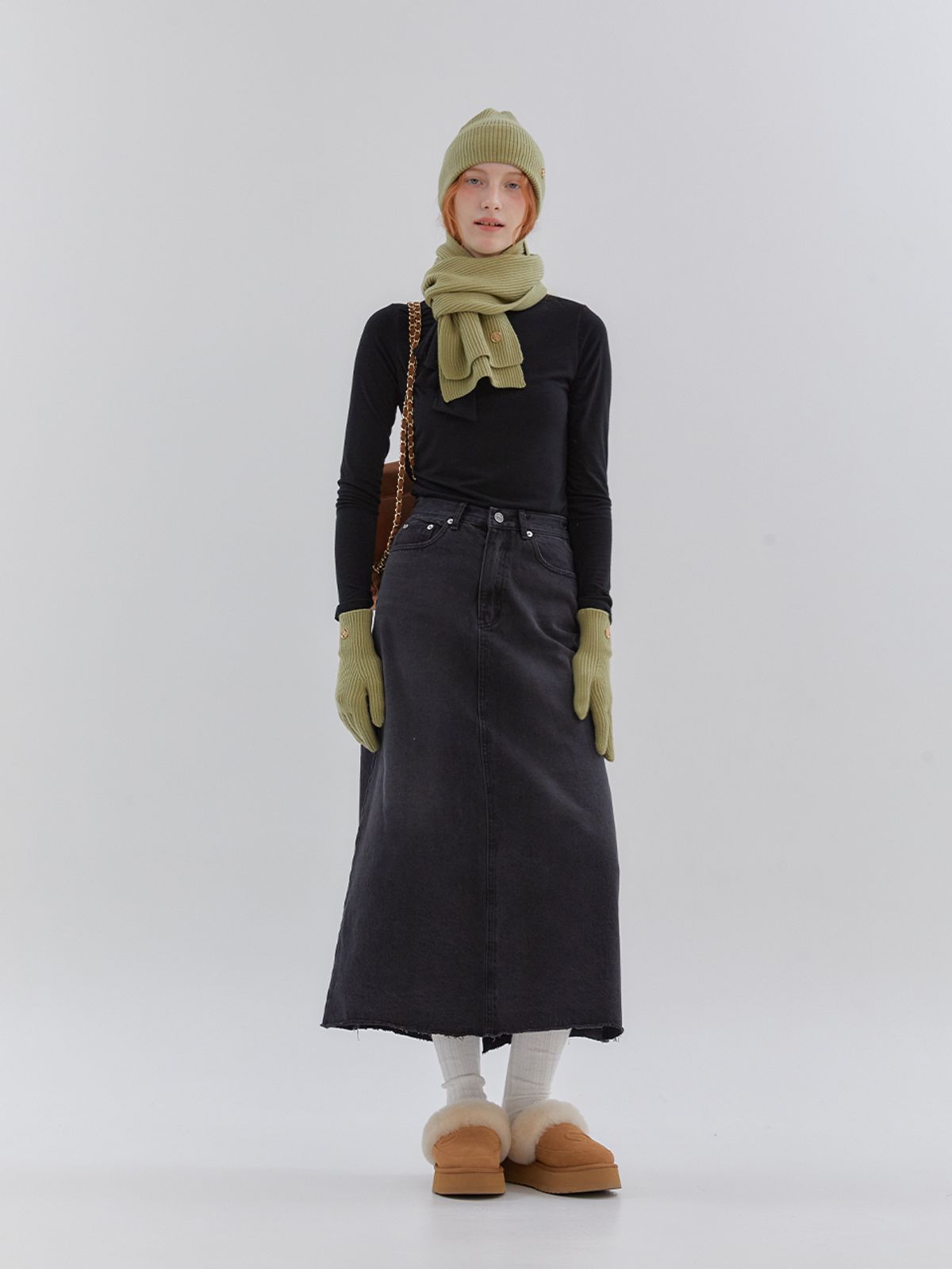 아노에틱(ANOETIC) CLASSIC DENIM MAXI LONG SKIRT_DARK GREY
